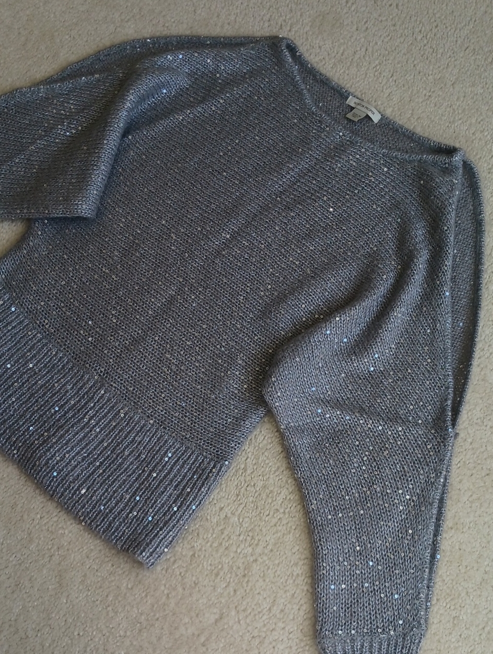 Boston Proper Silver Sparkle Boatneck Sweater With cold shoulder